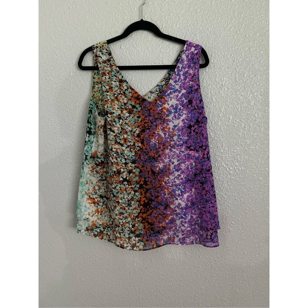 Multi Color sleeveless blouse V neck 2 layer  Sz L